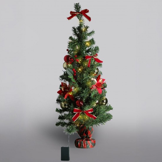 Brad Decorativ de Craciun cu Globuri Craciunite & 40 de Becuri LED - 90cm