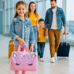 Geanta de Voiaj Roz cu Model Unicorn 45x18x28cm