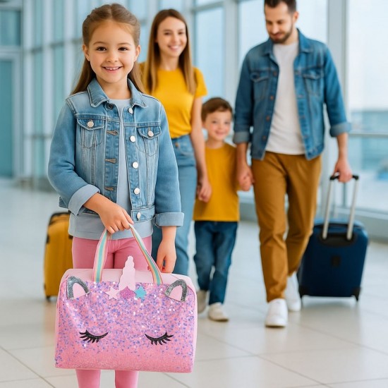 Geanta de Voiaj Roz cu Model Unicorn 45x18x28cm