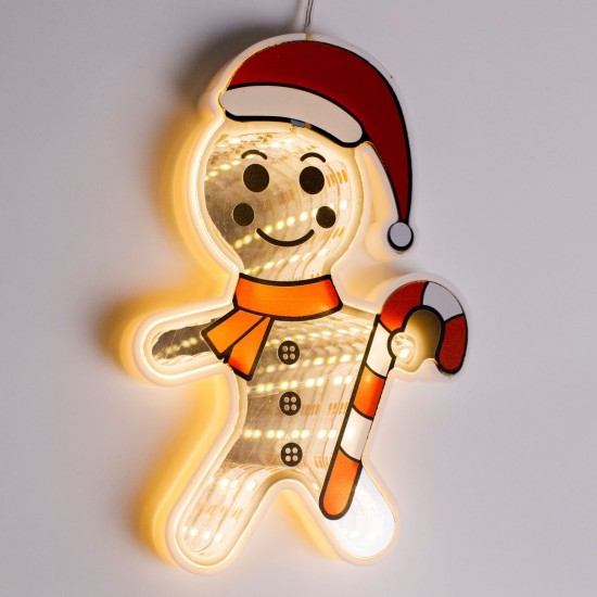 Decoratiune de Craciun Oglinda Om de Turta Dulce cu Efect Infinit & LED 10,5x15cm