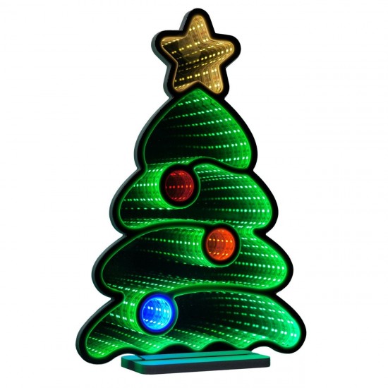 Lampa Oglinda Decorativa de Craciun Brad cu Efect Infinit & LED 27x8x39cm