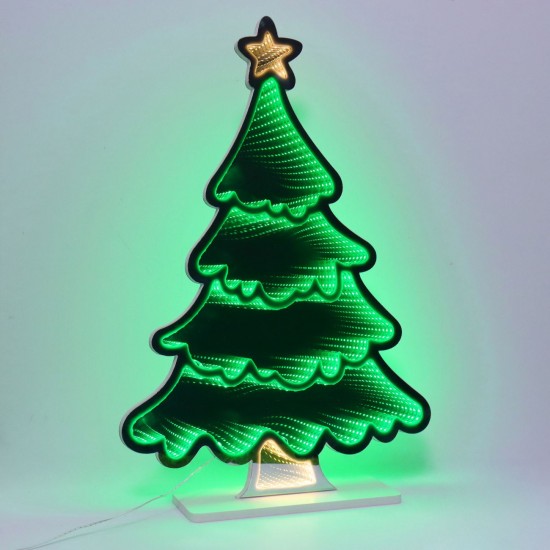 Lampa Oglinda Decorativa de Craciun Brad cu Efect Infinit & LED 39x10x59cm