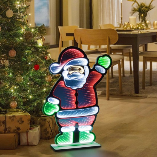 Lampa Oglinda Decorativa de Craciun Mos Craciun cu Efect Infinit & LED 38x10x59cm