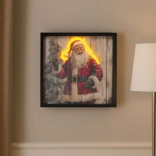 Tablou de Craciun cu LED Neon Mos Craciun & USB 25x25cm