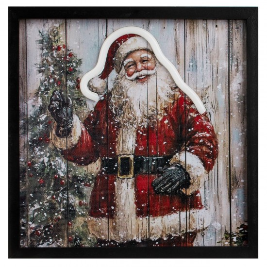 Tablou de Craciun cu LED Neon Mos Craciun & USB 25x25cm