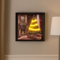 Tablou de Craciun cu LED Neon Brad & USB 25x25cm