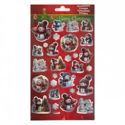 Autocolante de Craciun cu Modele Holografice Om de Zapada Fulgi - 28buc