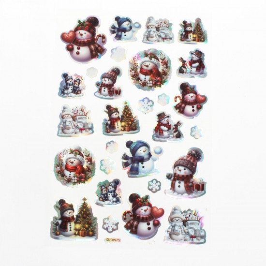Autocolante de Craciun cu Modele Holografice Om de Zapada Fulgi - 28buc