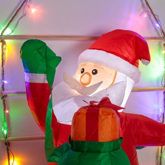 Scara Decorativa de Craciun cu Figurina Gonflabila Mos Craciun & Lumini 60x130cm