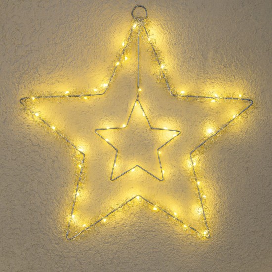 Stea Decorativa de Craciun Argintie cu 100 de Becuri LED 50x50cm - Alb Cald