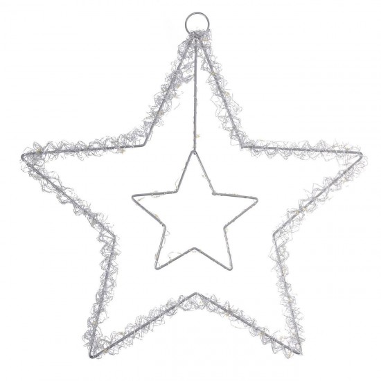 Stea Decorativa de Craciun Argintie cu 100 de Becuri LED 50x50cm - Alb Cald