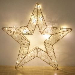 Stea Decorativa 3D Suspendabila cu Margele & 30 de LED-uri 36x36cm - Alb Cald