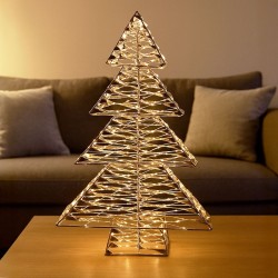 Brad Decorativ Metalic Auriu cu Panglica & 600 de Becuri LED & Timer 42x11x60cm - Alb Cald