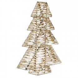 Brad Decorativ Metalic Auriu cu Panglica & 600 de Becuri LED & Timer 42x11x60cm - Alb Cald