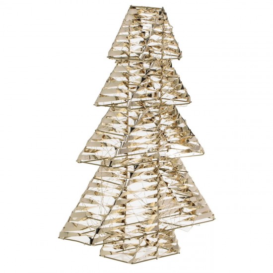 Brad Decorativ Metalic Auriu cu Panglica & 600 de Becuri LED & Timer 42x11x60cm - Alb Cald