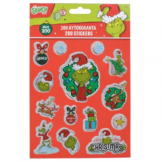 Set Autocolante Decorative de Craciun cu Model Grinch 200buc - 4 File