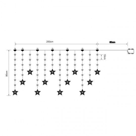 Instalatie de Lumini Perdea cu 120 de Becuri LED Stele Program de Exterior & Interior 2,5cm - Alb Cald