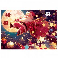 Puzzle de Craciun cu Mos Craciun pe Cer (200 de piese)