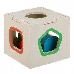 Jucarie din Lemn Cub Sortator cu Forme Colorate pentru Bebelusi 9x9x9cm