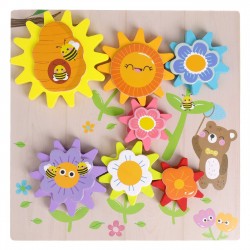 Jucarie Educativa din Lemn cu Roti Zimtate Flori 22,5x22,5cmm
