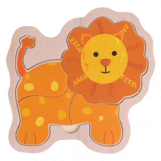 Puzzle din Lemn Leu (4 piese) 14x14cm