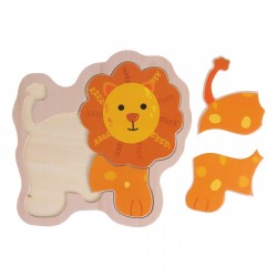 Puzzle din Lemn Leu (4 piese) 14x14cm