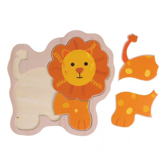 Puzzle din Lemn Leu (4 piese) 14x14cm