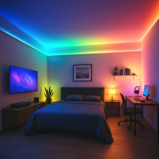 Banda Autocolanta Strip Light WiFi (RGBW+Alba) cu Telecomanda 12W - 3m