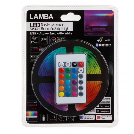 Banda Autocolanta Strip Light WiFi (RGBW+Alba) cu Telecomanda 12W - 3m