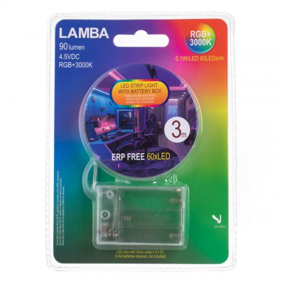 Banda Autocolanta LED cu Lumina Colorata Telecomanda & Baterii 3m