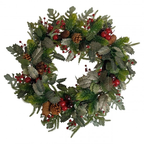 Coronita Decorativa de Craciun cu Ramuri Pomusoare Rodii Conuri Ø60cm