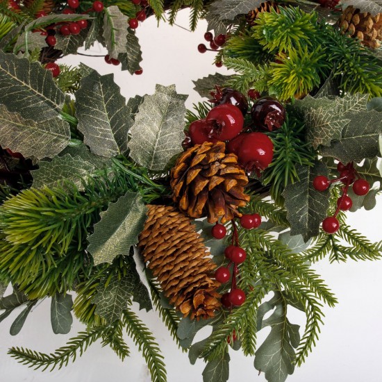 Coronita Decorativa de Craciun cu Ramuri Pomusoare Rodii Conuri Ø60cm