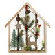 Decoratiune de Craciun Casa din Lemn cu Brad Ren Berries cu Glitter Sampaniu & Lumina 27x6x2,5cm