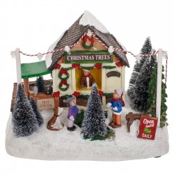 Scena de Craciun Magazin Brazi cu Figurine Lumina & Muzica 19x13x15cm