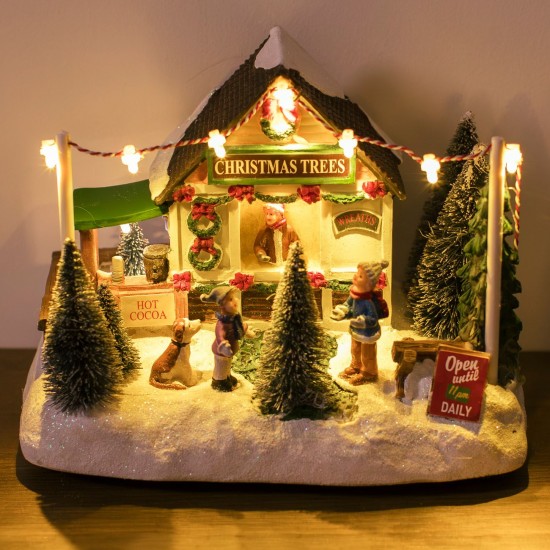 Scena de Craciun Magazin Brazi cu Figurine Lumina & Muzica 19x13x15cm