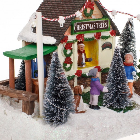 Scena de Craciun Magazin Brazi cu Figurine Lumina & Muzica 19x13x15cm