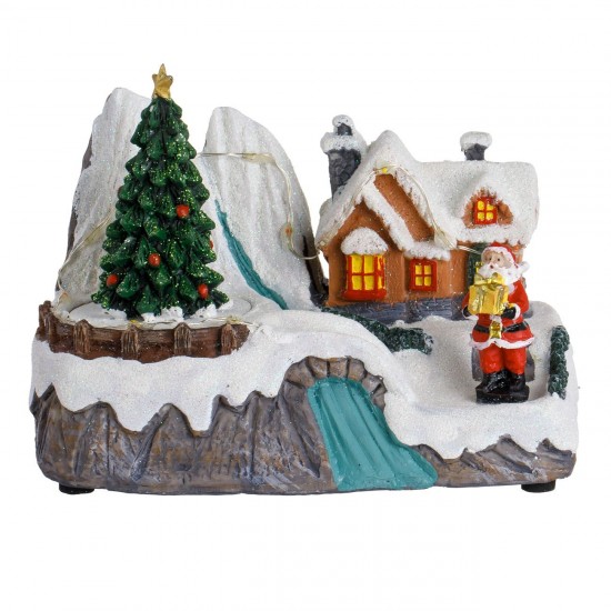 Scena de Craciun Patinoar cu Figurine Lumina Muzica & Miscare 16x10x11cm