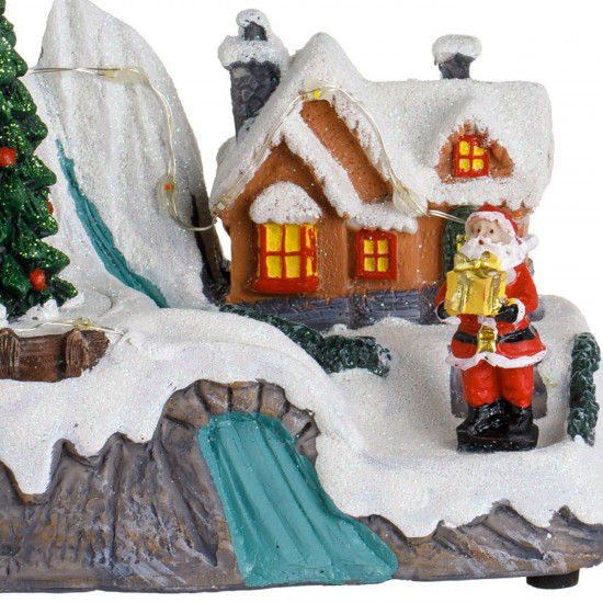 Scena de Craciun Patinoar cu Figurine Lumina Muzica & Miscare 16x10x11cm