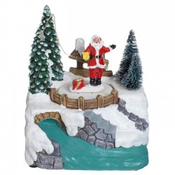 Scena de Craciun cu Mos Craciun Rau cu Apa Lumina & Miscare 12x10x15cm