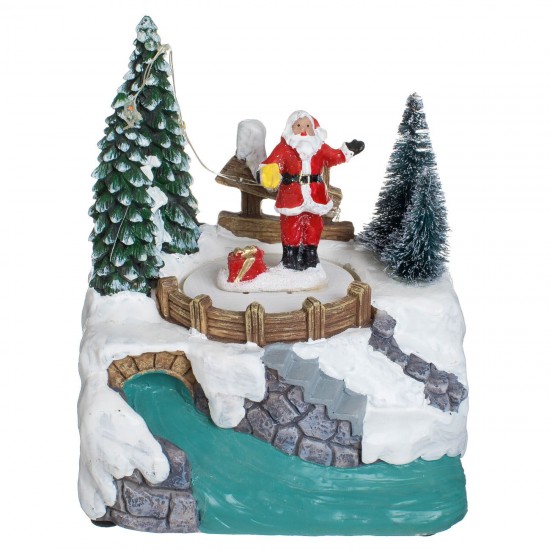 Scena de Craciun cu Mos Craciun Rau cu Apa Lumina & Miscare 12x10x15cm