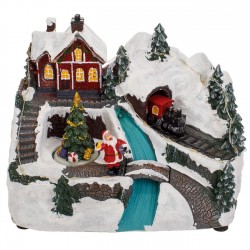 Scena de Craciun cu Tren Casa Brad Lumina Muzica & Miscare 22x16x17cm