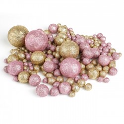 Globuri din Spuma Roz Bej cu Glitter Decorative de Craciun - 60g