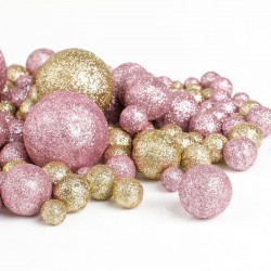 Globuri din Spuma Roz Bej cu Glitter Decorative de Craciun - 60g