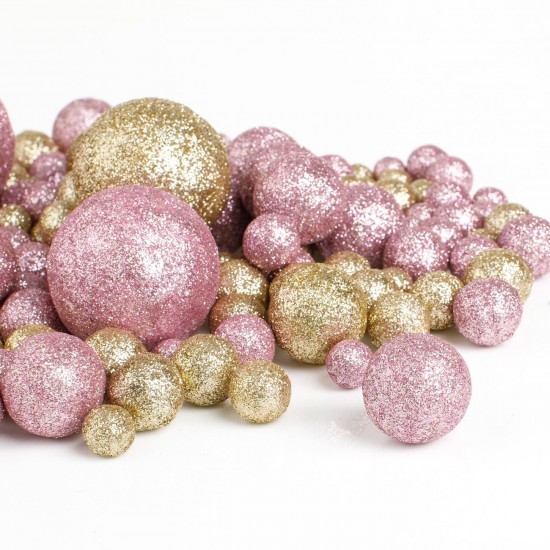 Globuri din Spuma Roz Bej cu Glitter Decorative de Craciun - 60g