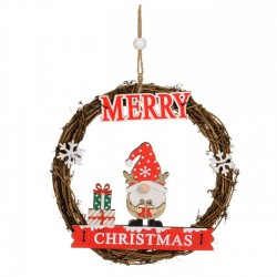 Decoratiune de Craciun din Lemn Coronita cu Figurina de Gnome Nas Pompon Ø16cm