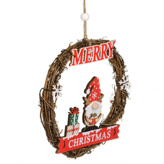 Decoratiune de Craciun din Lemn Coronita cu Figurina de Gnome Nas Pompon Ø16cm