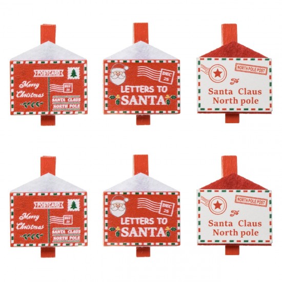 Clestisori din Lemn Decorativi de Craciun cu Model Scrisoare lui Mos Craciun 3 Modele 3,5cm - 6buc