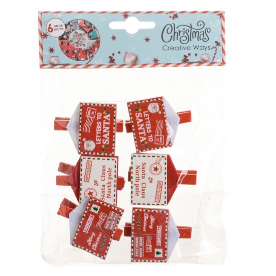 Clestisori din Lemn Decorativi de Craciun cu Model Scrisoare lui Mos Craciun 3 Modele 3,5cm - 6buc