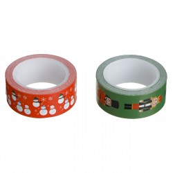 Benzi Washi Tape de Craciun Rosie Verde cu Figurine 5mx15mm - 2buc