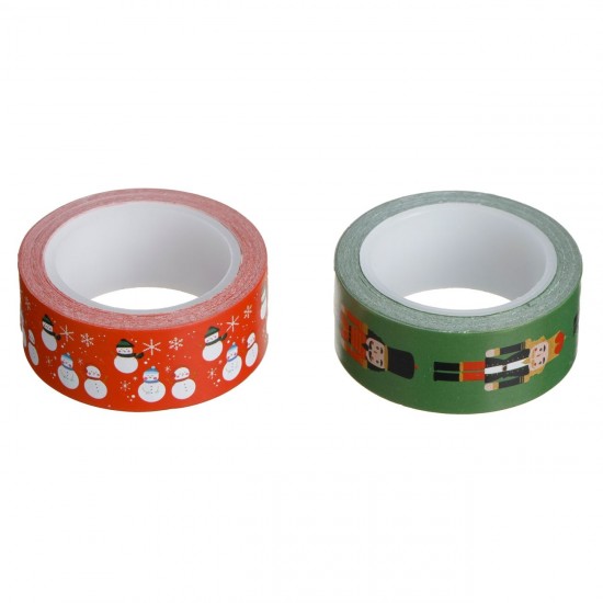 Benzi Washi Tape de Craciun Rosie Verde cu Figurine 5mx15mm - 2buc